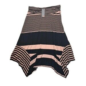 NEW DJT Women's Fashion Asymmetrical Midi Skirt Size L Black/Pink Elastic Waist